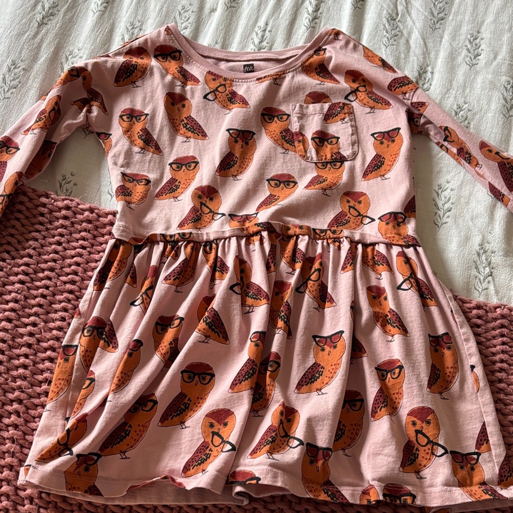 Tea Collection Pink and Orange Owl Dress